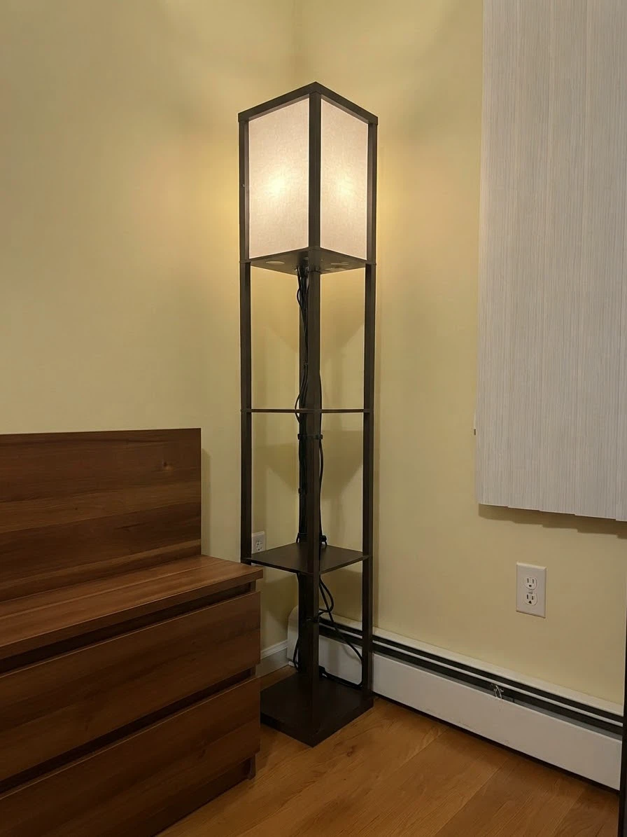 Dark Wood Floor Lamp with Shelves