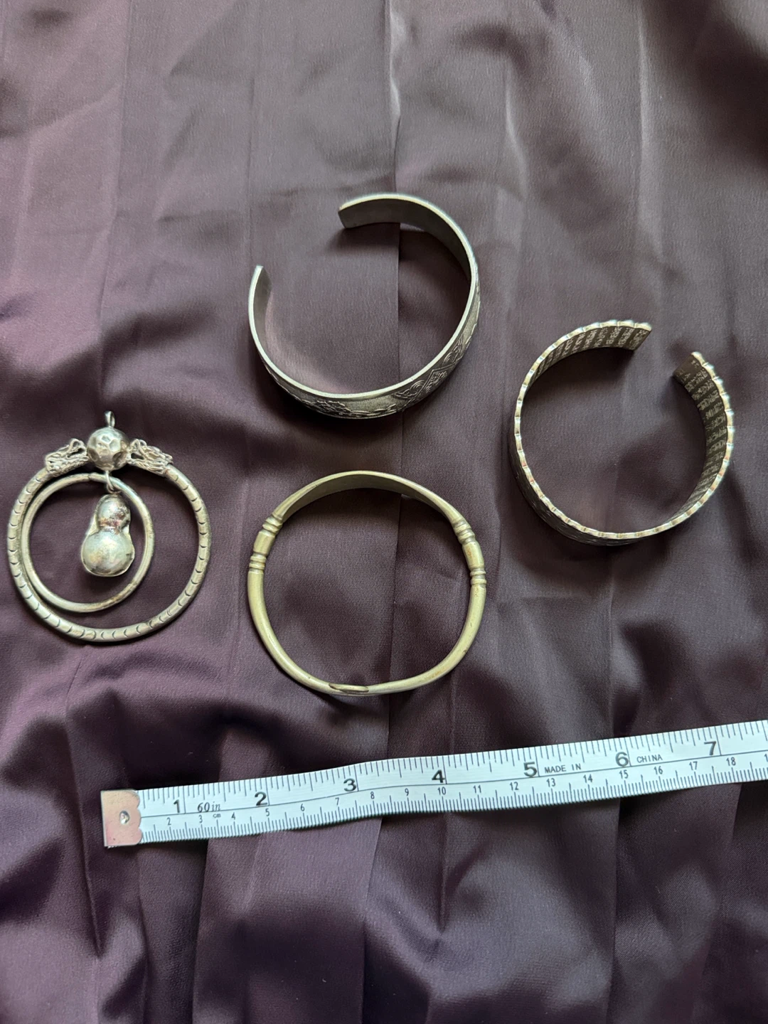 4 Vintage Chinese Silver Bangles