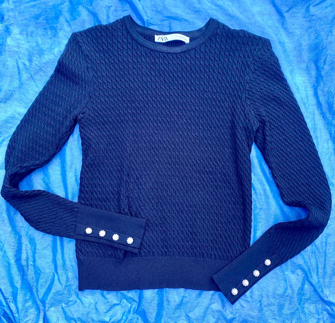 Zara Black Knit Sweater with Pearl Details
