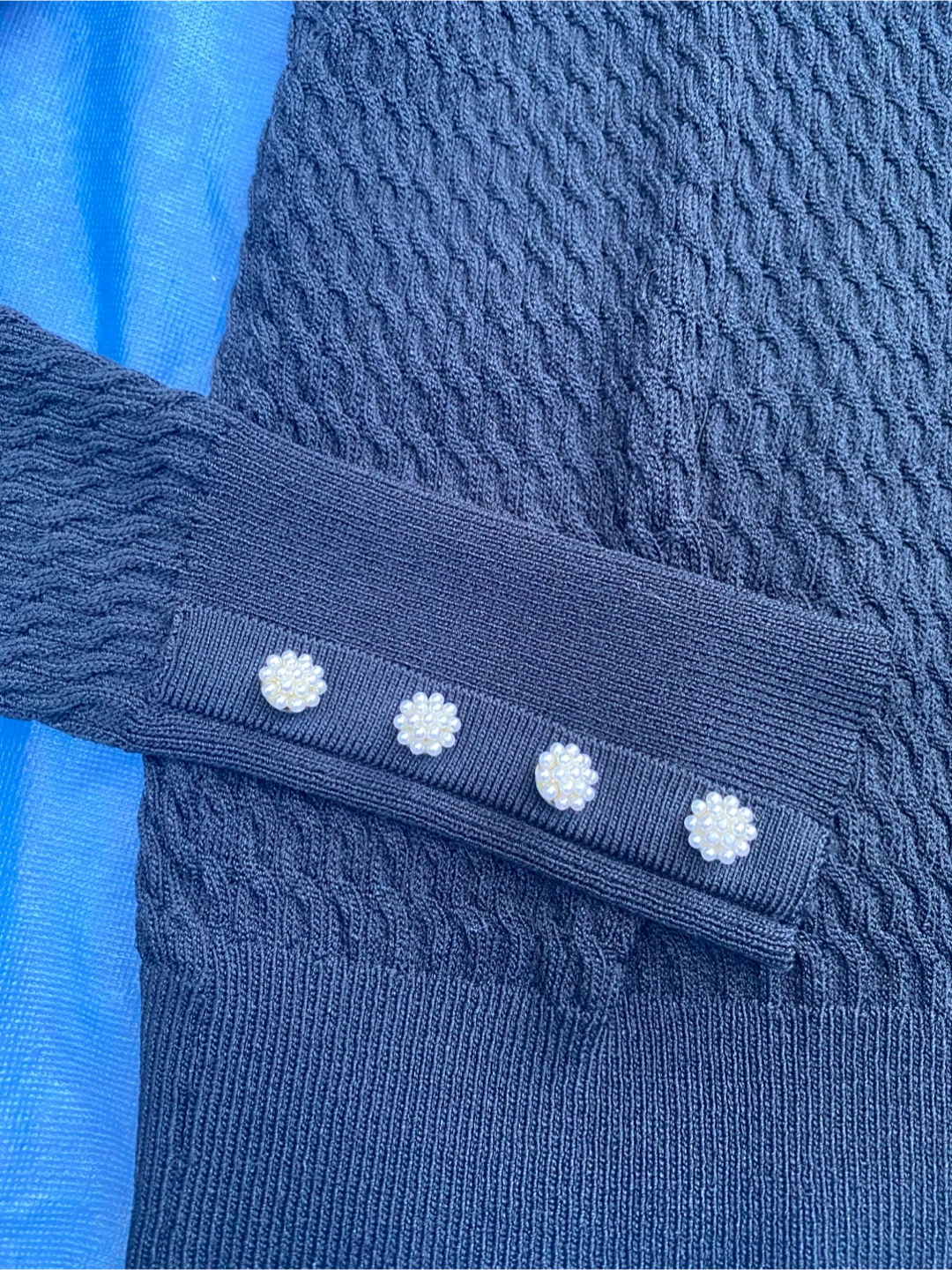Zara Black Knit Sweater with Pearl Details - photo 2