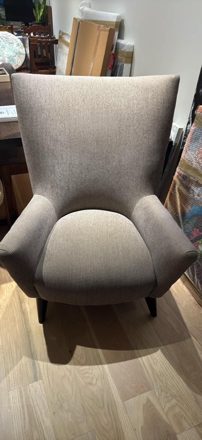 Grey Fabric Wingback Accent Chair
