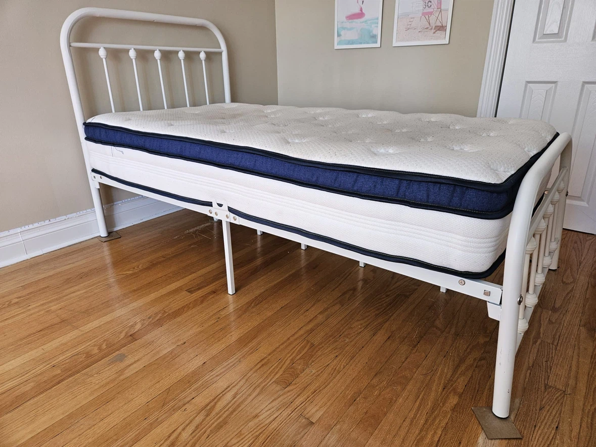White metal twin bed frame