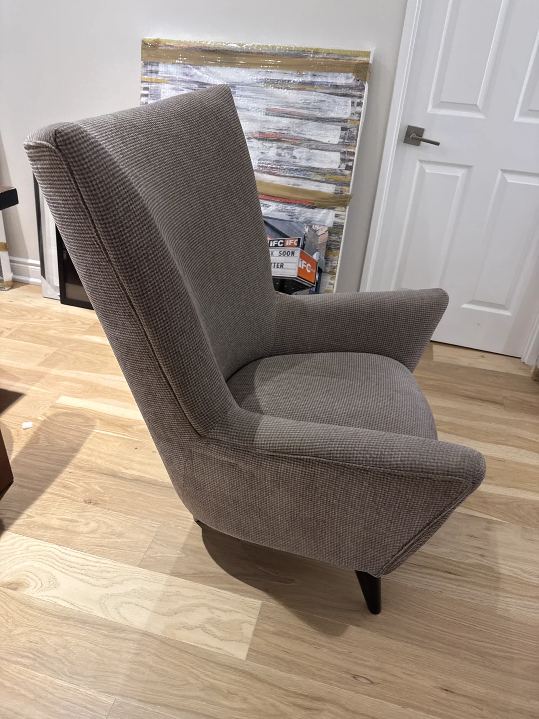 Grey Fabric Wingback Accent Chair - photo 2