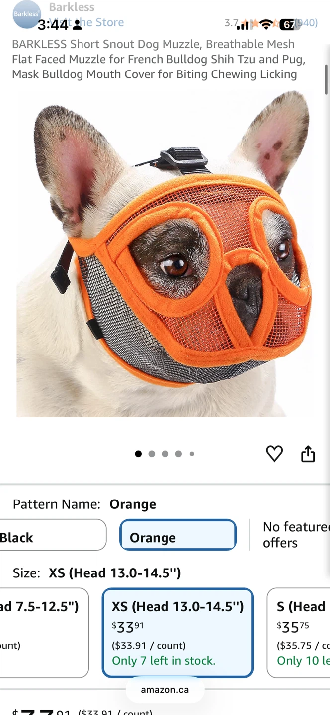 XS Orange Mesh muzzle for short snouted dog or cat