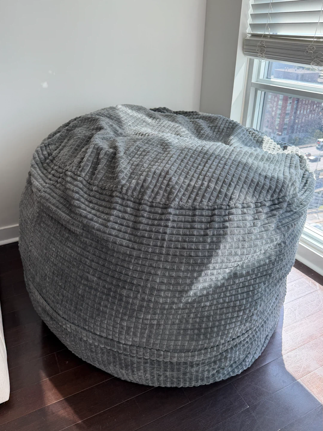 Large Grey Waffle Texture Bean Bag Chair