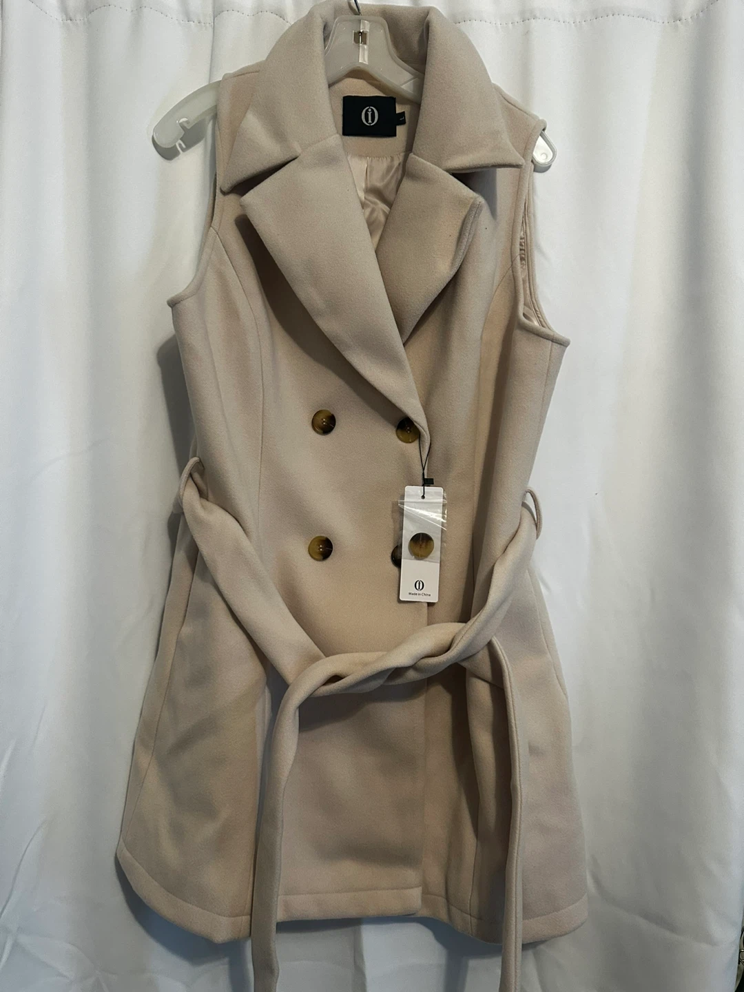 Cream Sleeveless Belted Coat Vest