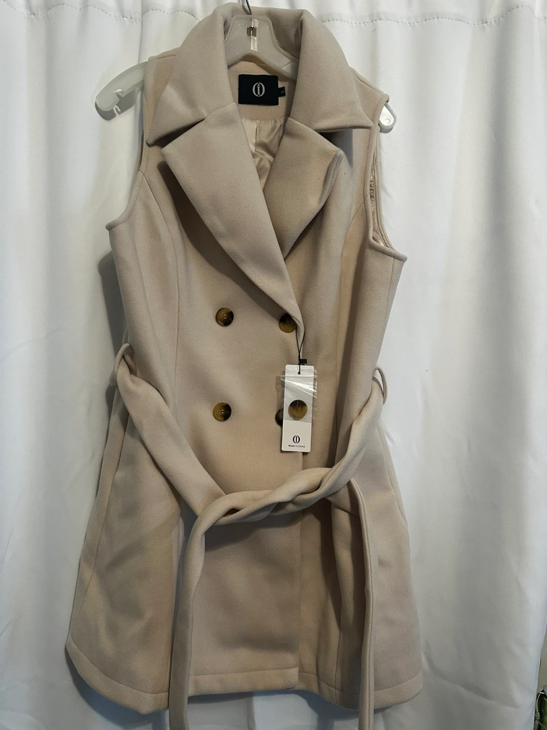 Cream Sleeveless Belted Coat Vest - photo 2