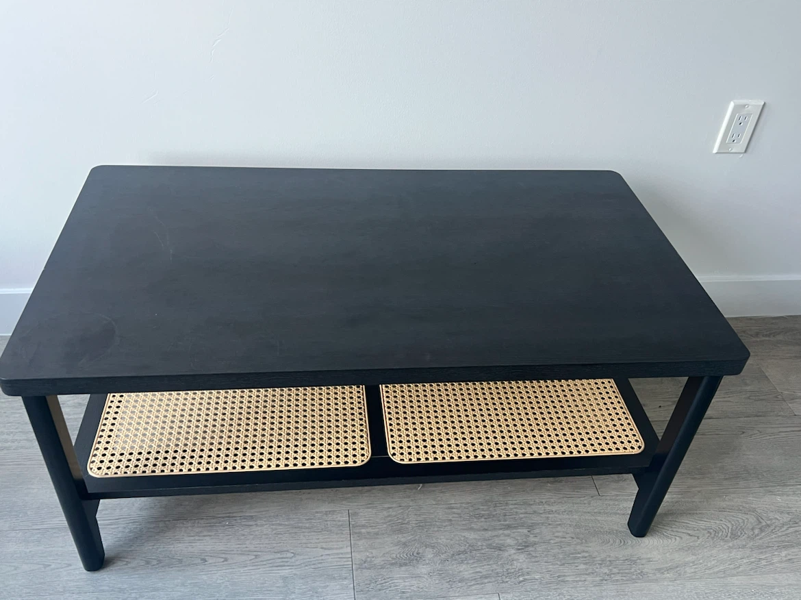 Black Coffee Table with Rattan Shelf - photo 2