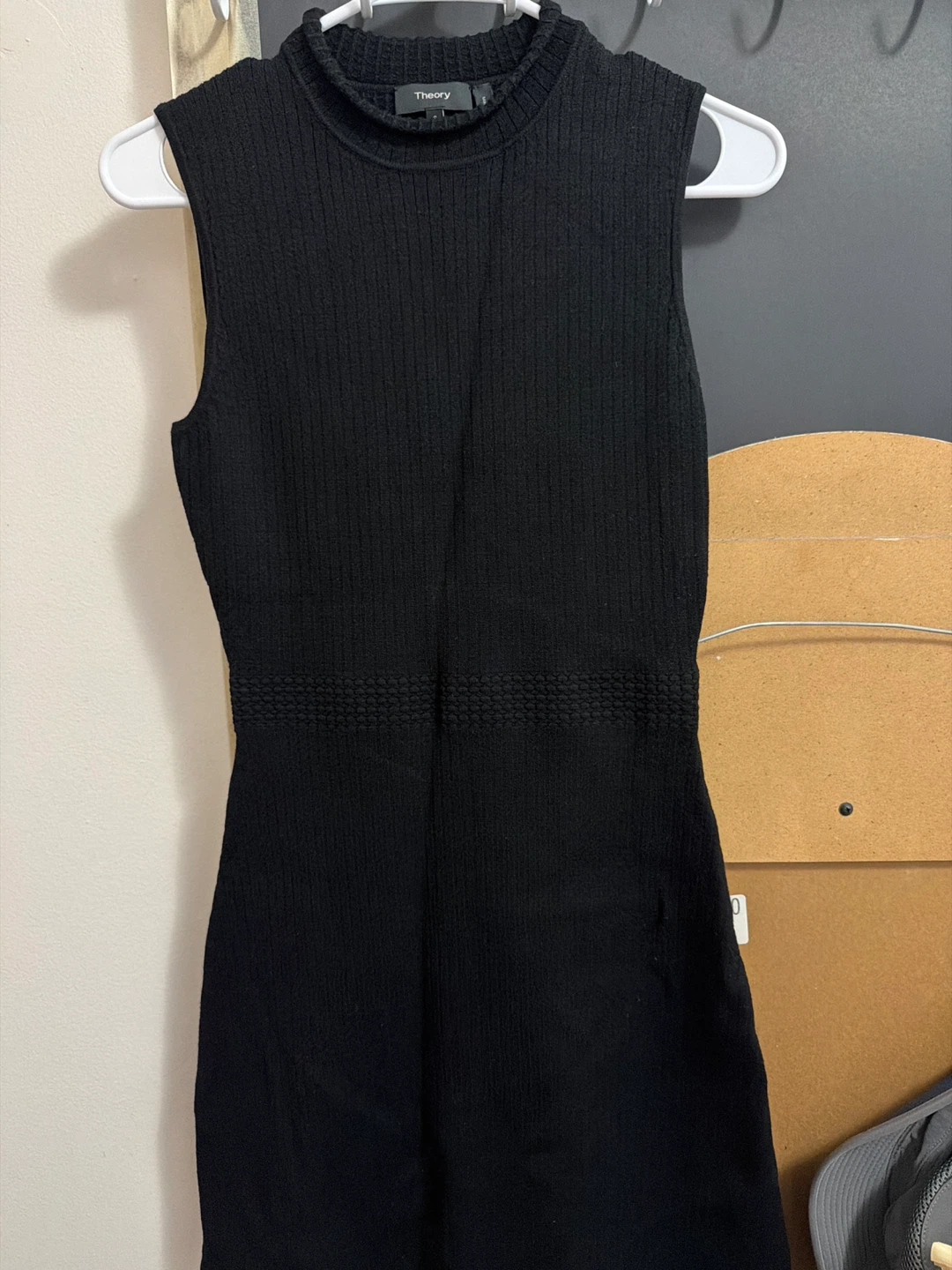 Theory Black Ribbed Knit Dress