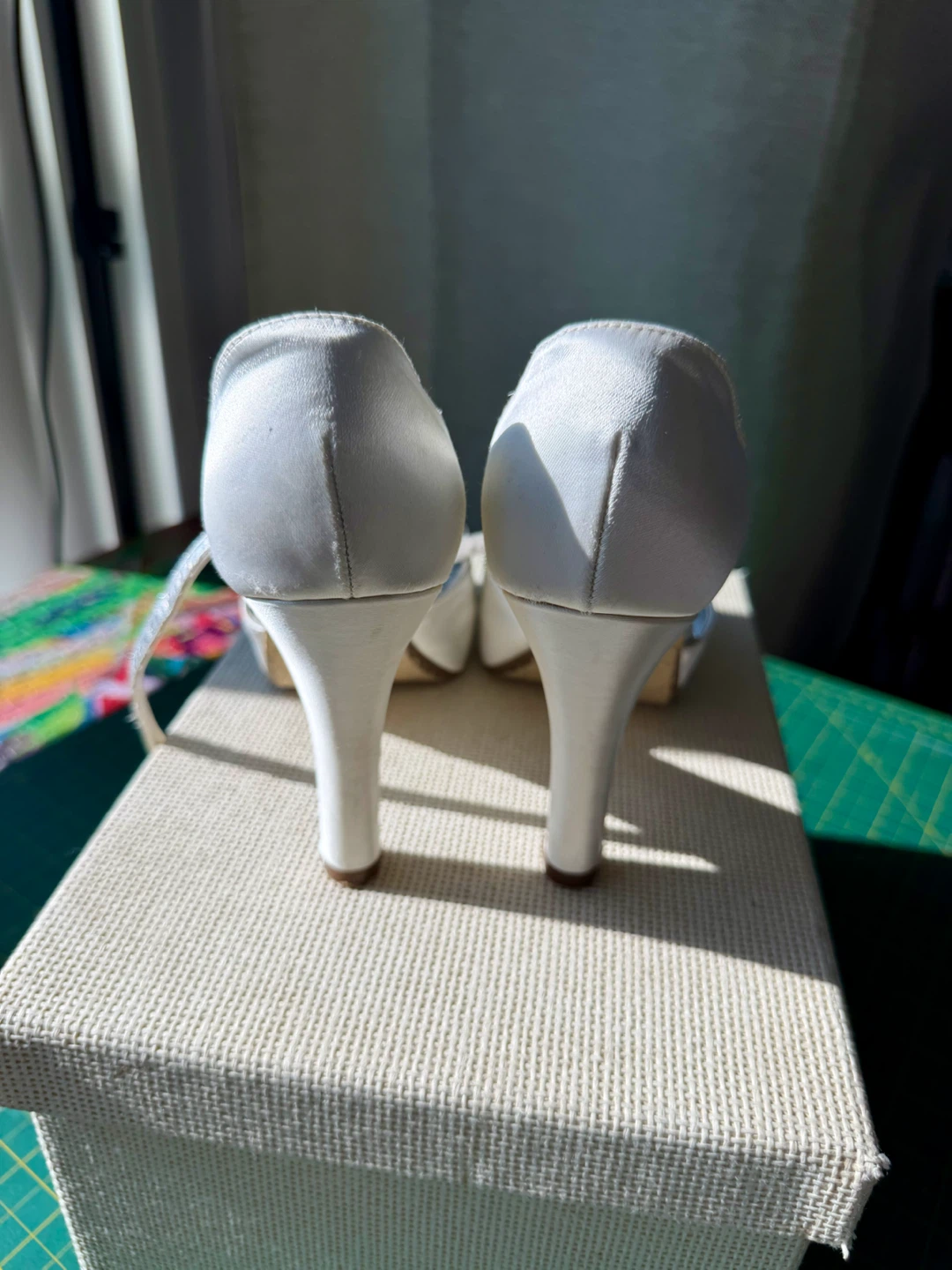 Marah White Satin Peep-Toe Heels - Size 5.5 - photo 3