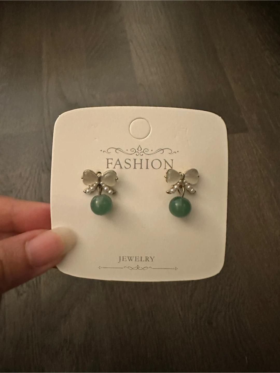 Bow and Green Bead Earrings