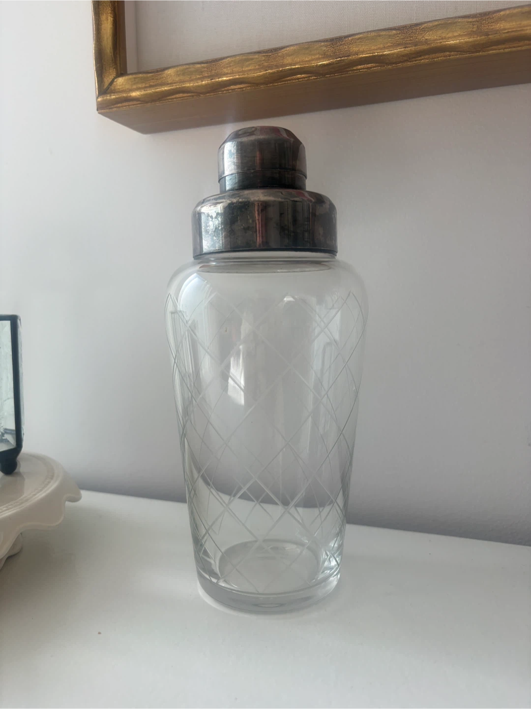Vintage Etched Glass Cocktail Shaker