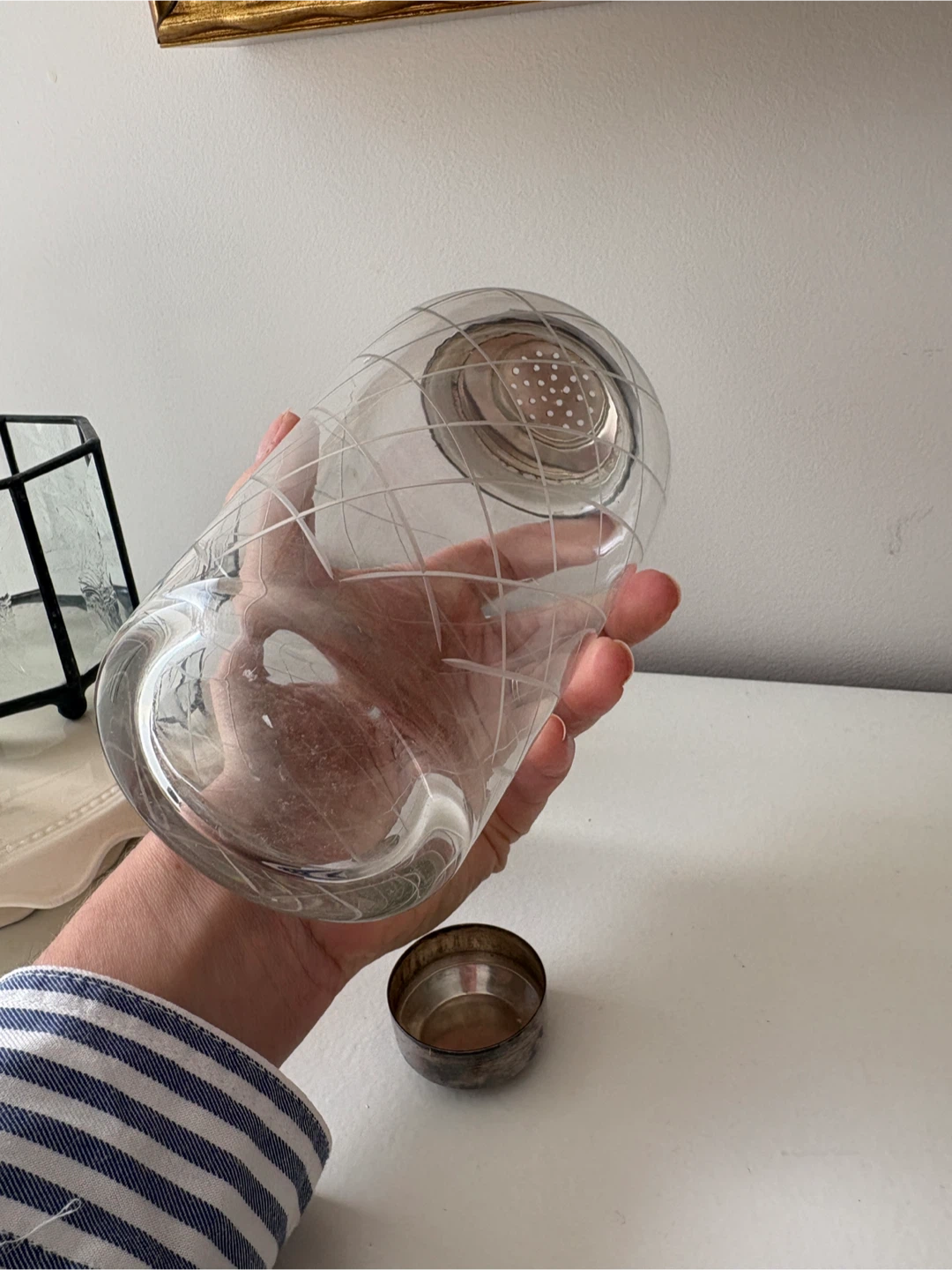 Vintage Etched Glass Cocktail Shaker - photo 4