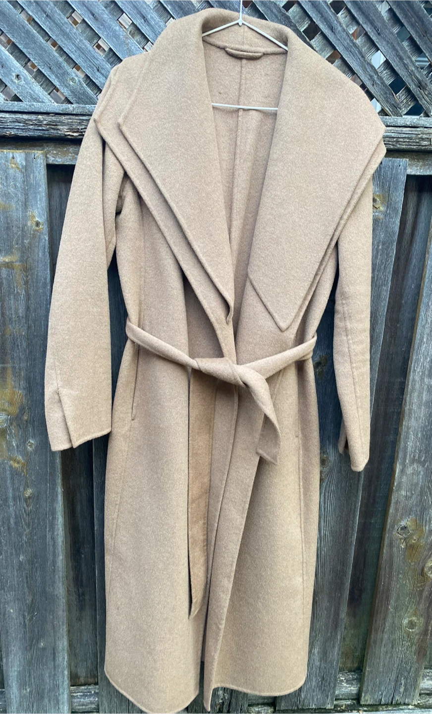Tahari Camel Wool-Blend Trench Coat, Size Small