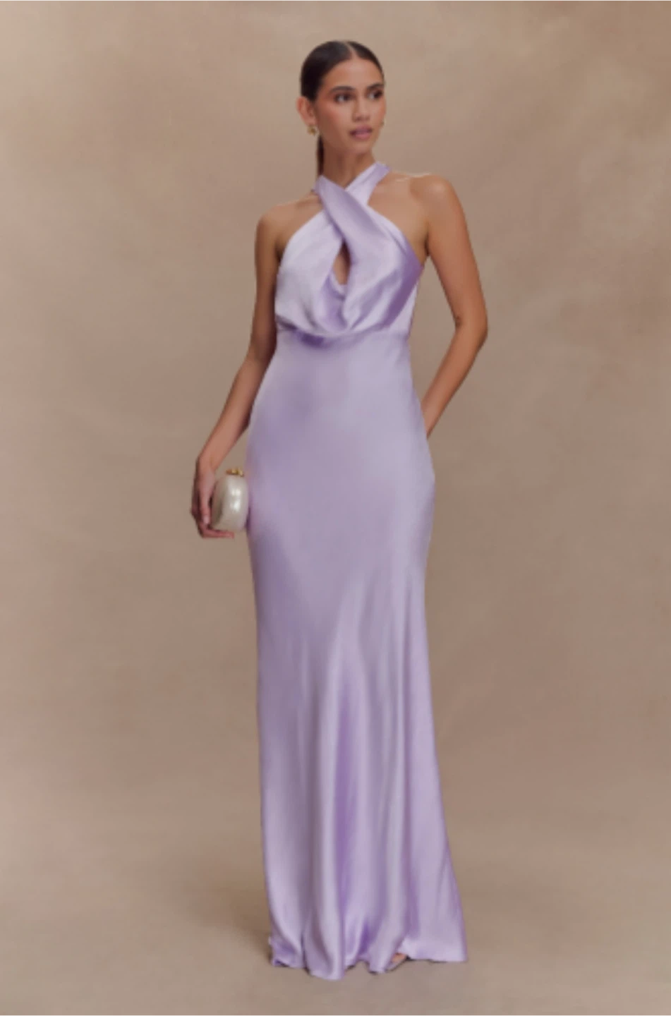 XXS- Open back Lavender Satin Halter Maxi Dress