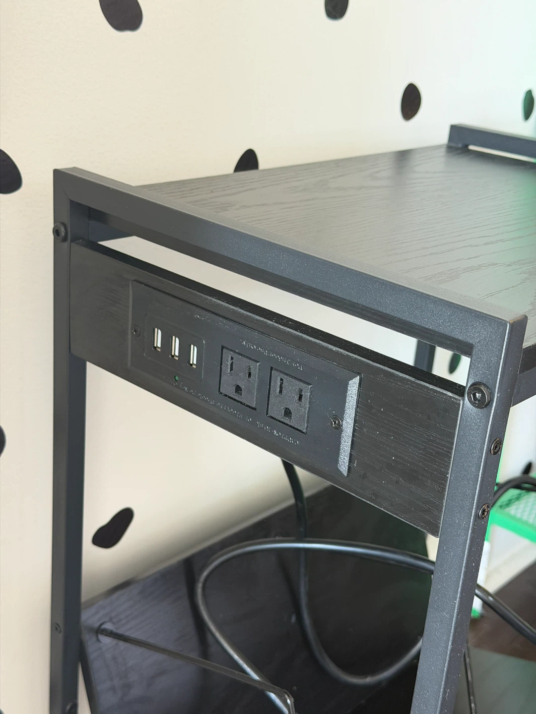 Black rolling record player stand with power outlet - photo 2