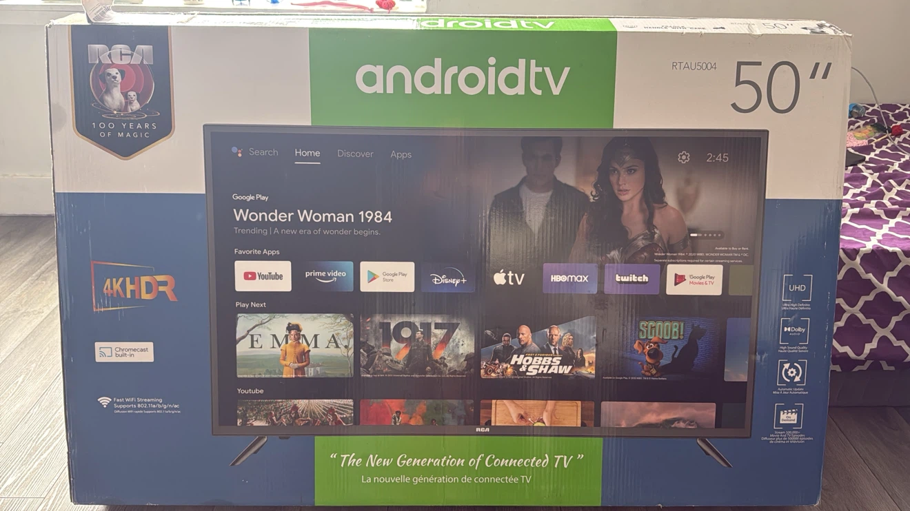 50" RCA Android TV 4K HDR - Smart TV along with TV stand