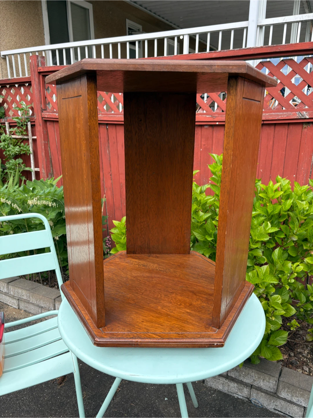 Hexagonal  mahogany, wood Side Table