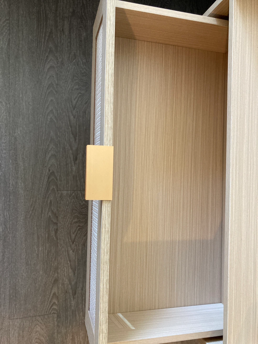 Modern bedside table with power and rattan detail - photo 3