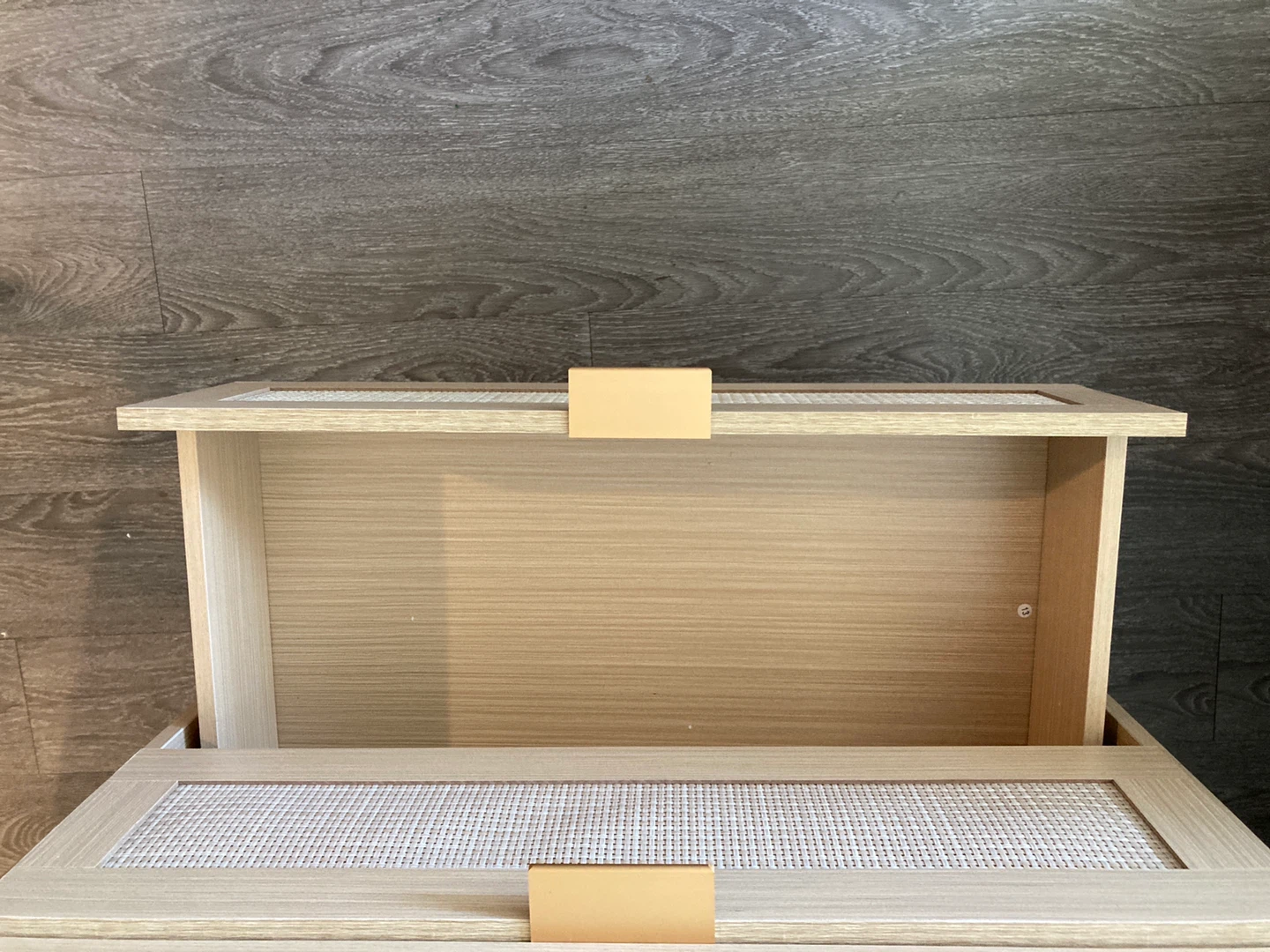 Modern bedside table with power and rattan detail - photo 4