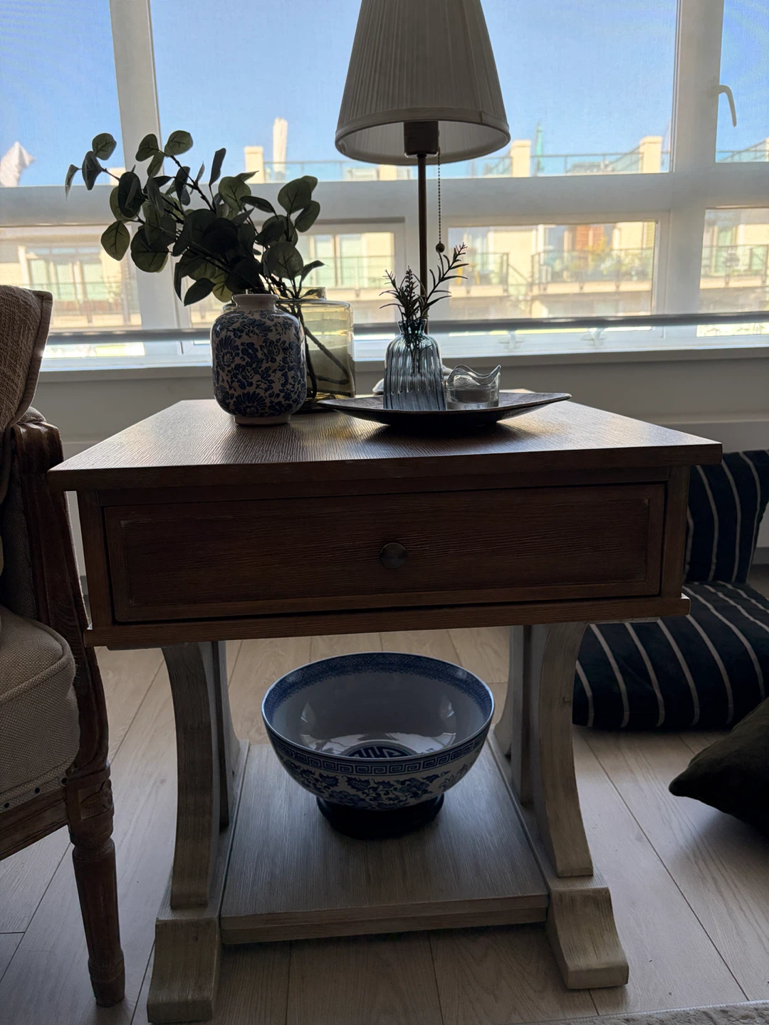 Wooden end table with drawer and shelf - photo 2