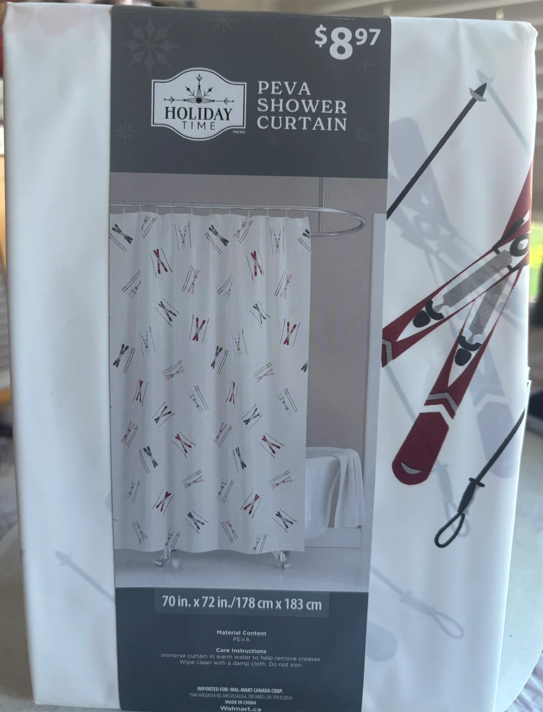 Brand New Holiday Time Ski PEVA Shower Curtain