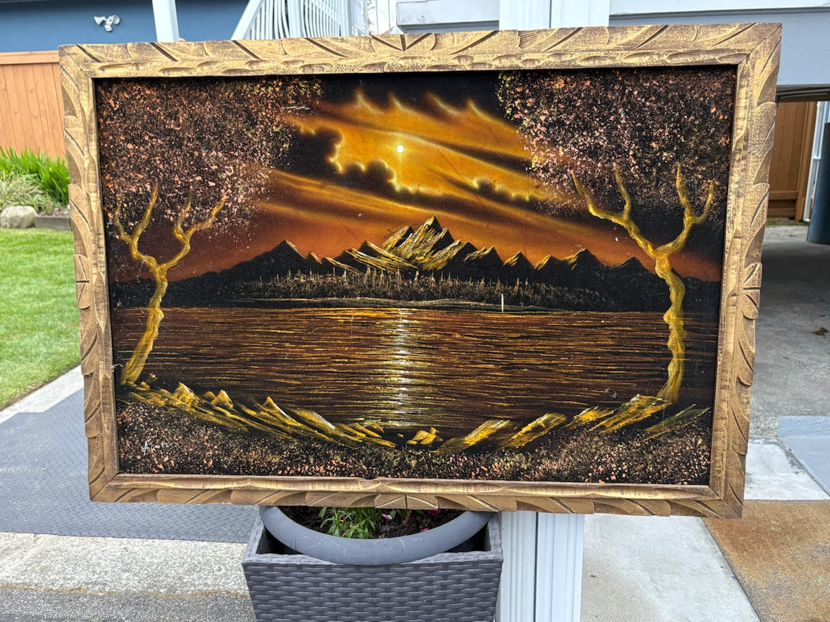 Vintage Black Velvet Landscape Painting