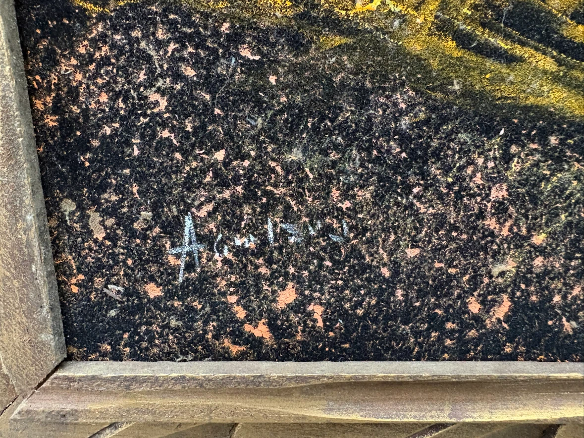 Vintage Black Velvet Landscape Painting - photo 2