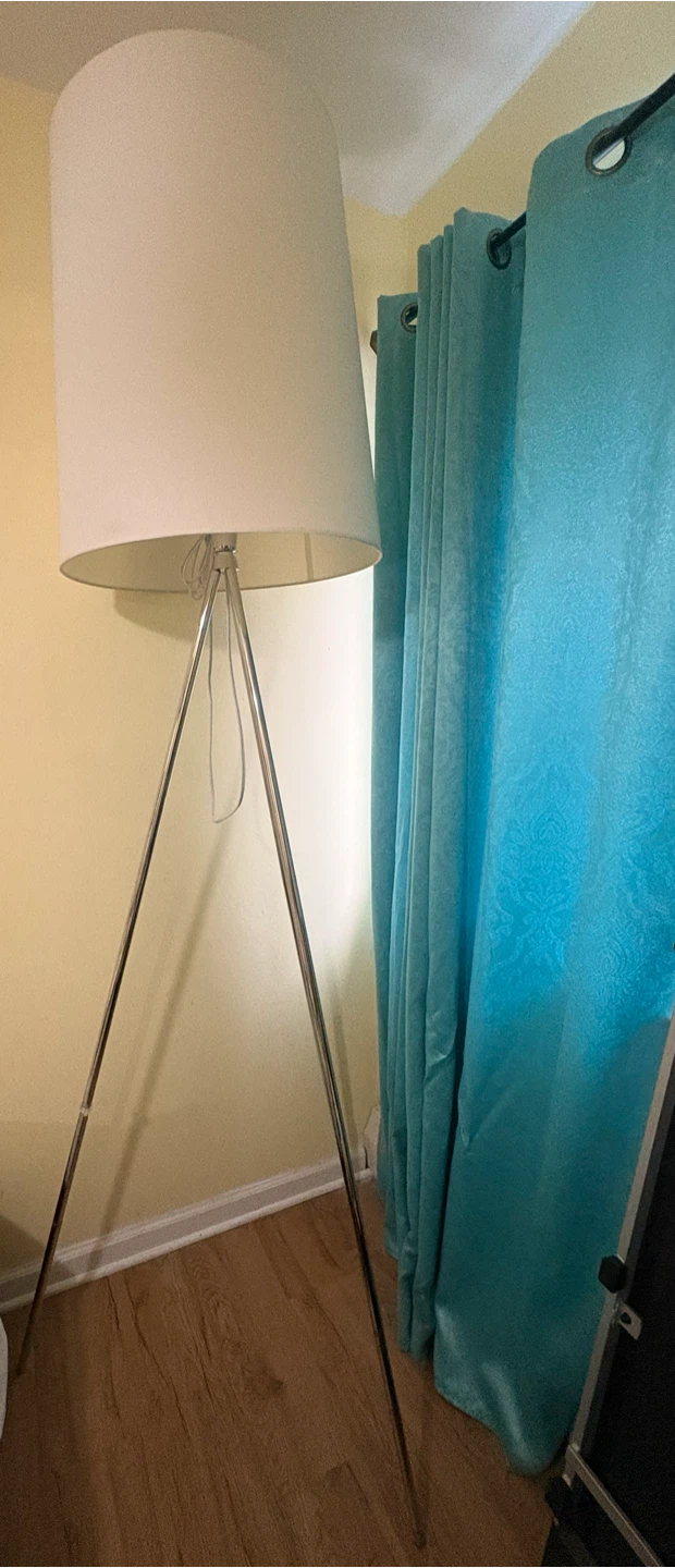 Chrome Tripod Floor Lamp with White Shade