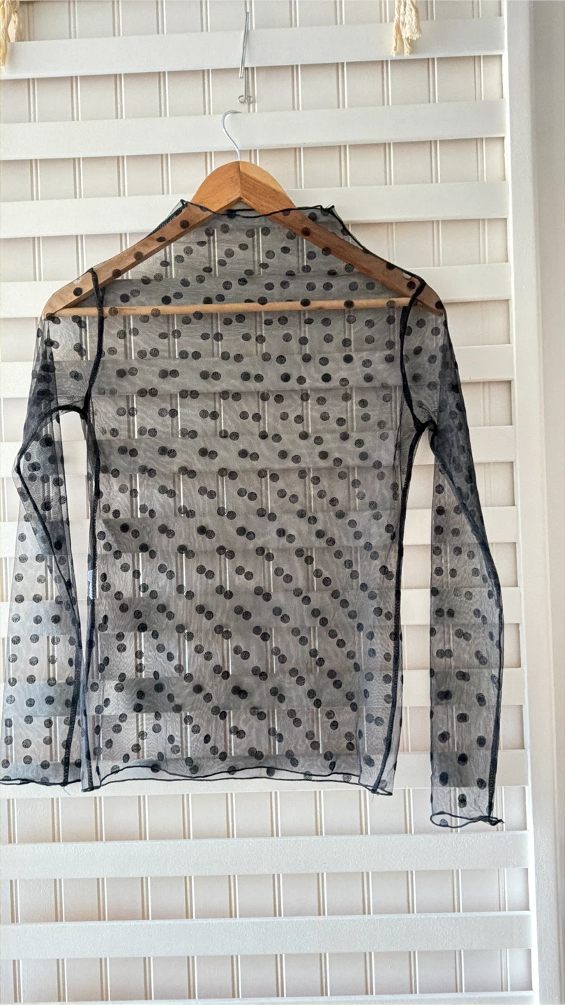 Black Polka Dot Mesh Long Sleeve Top - photo 2