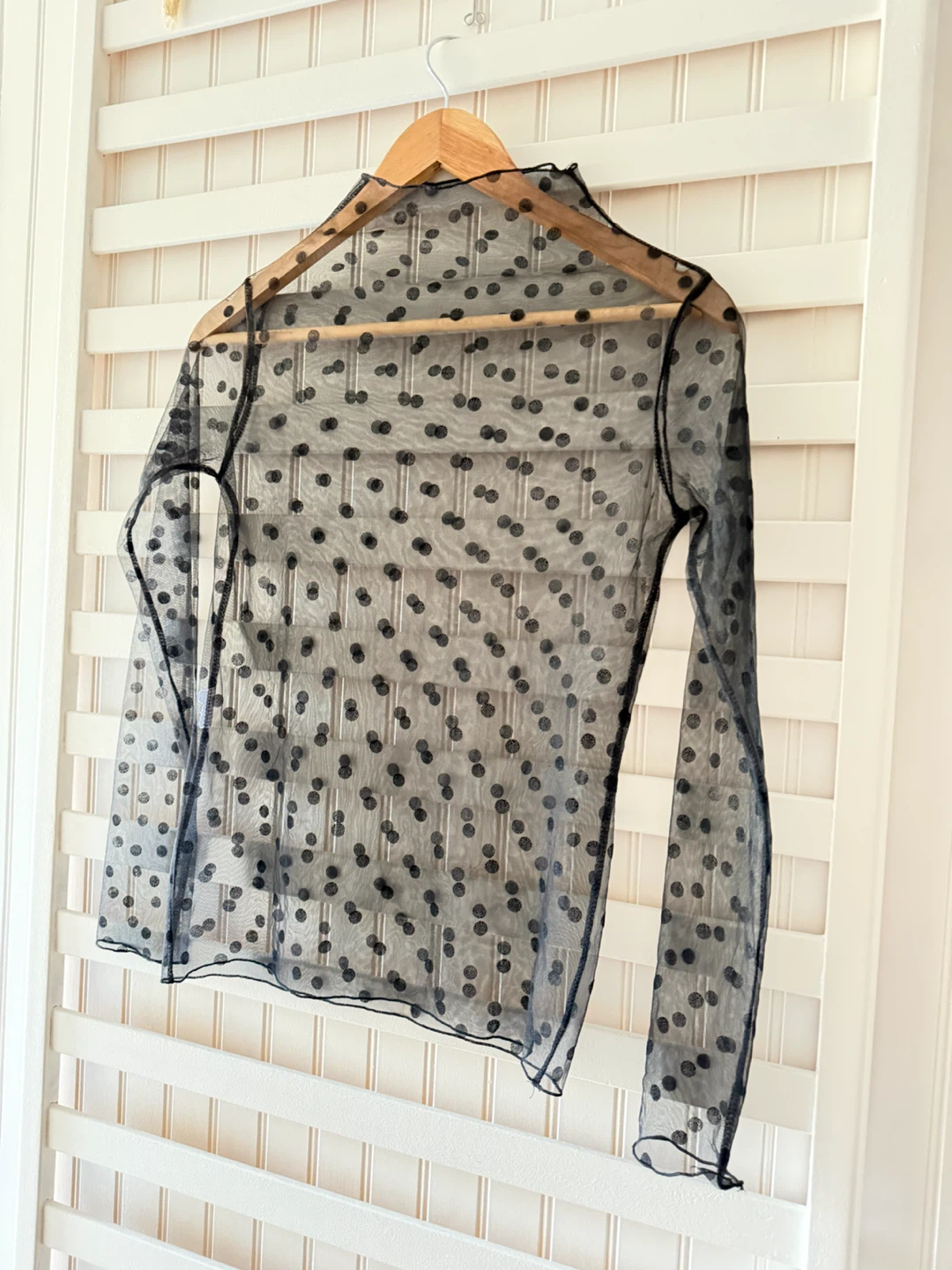 Black Polka Dot Mesh Long Sleeve Top - photo 3