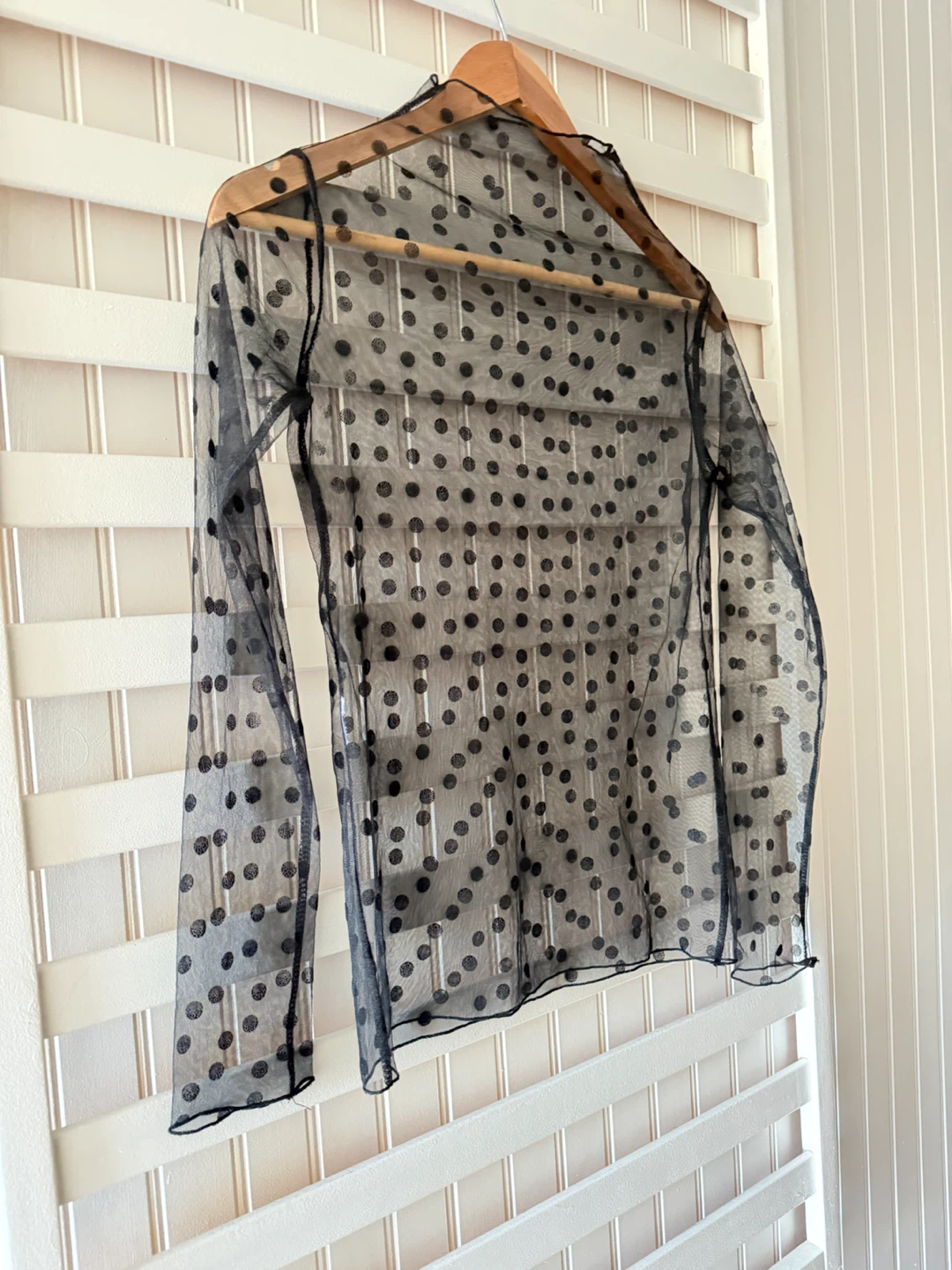 Black Polka Dot Mesh Long Sleeve Top - photo 4