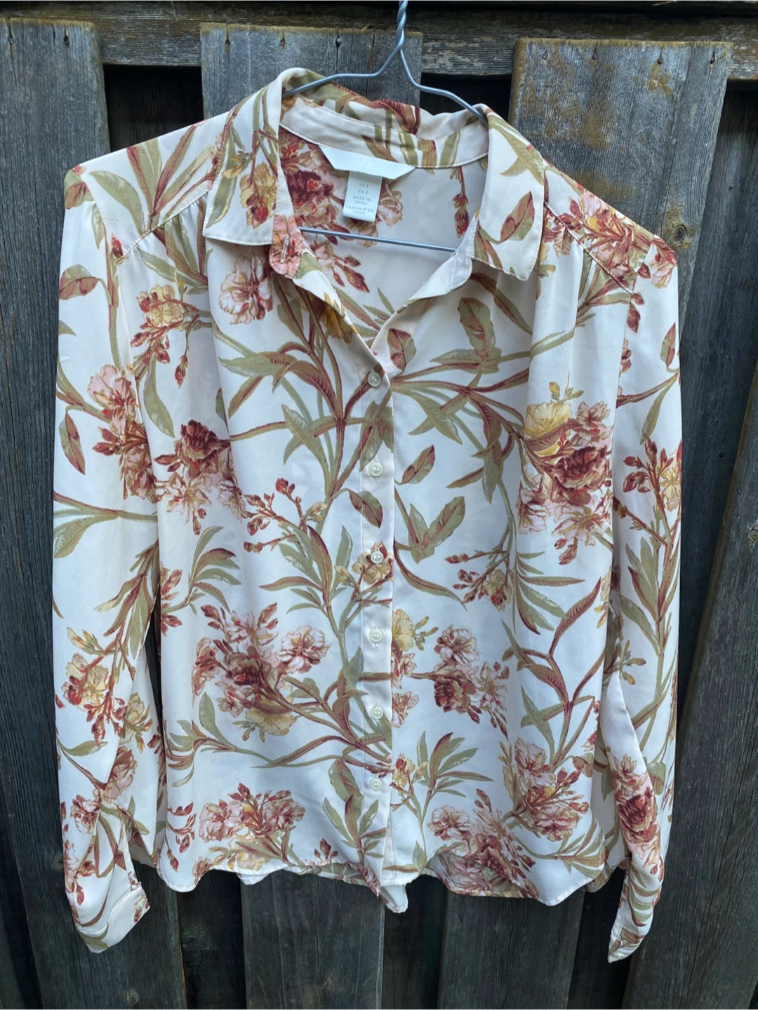 H&M Floral Long Sleeve Button-Up Shirt, Size 2 ( X-Small)