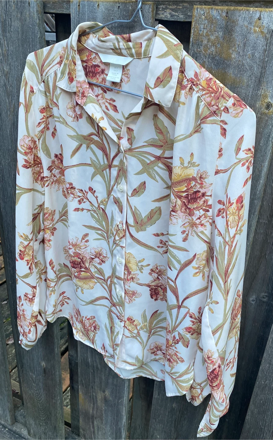 H&M Floral Long Sleeve Button-Up Shirt, Size 2 ( X-Small) - photo 3