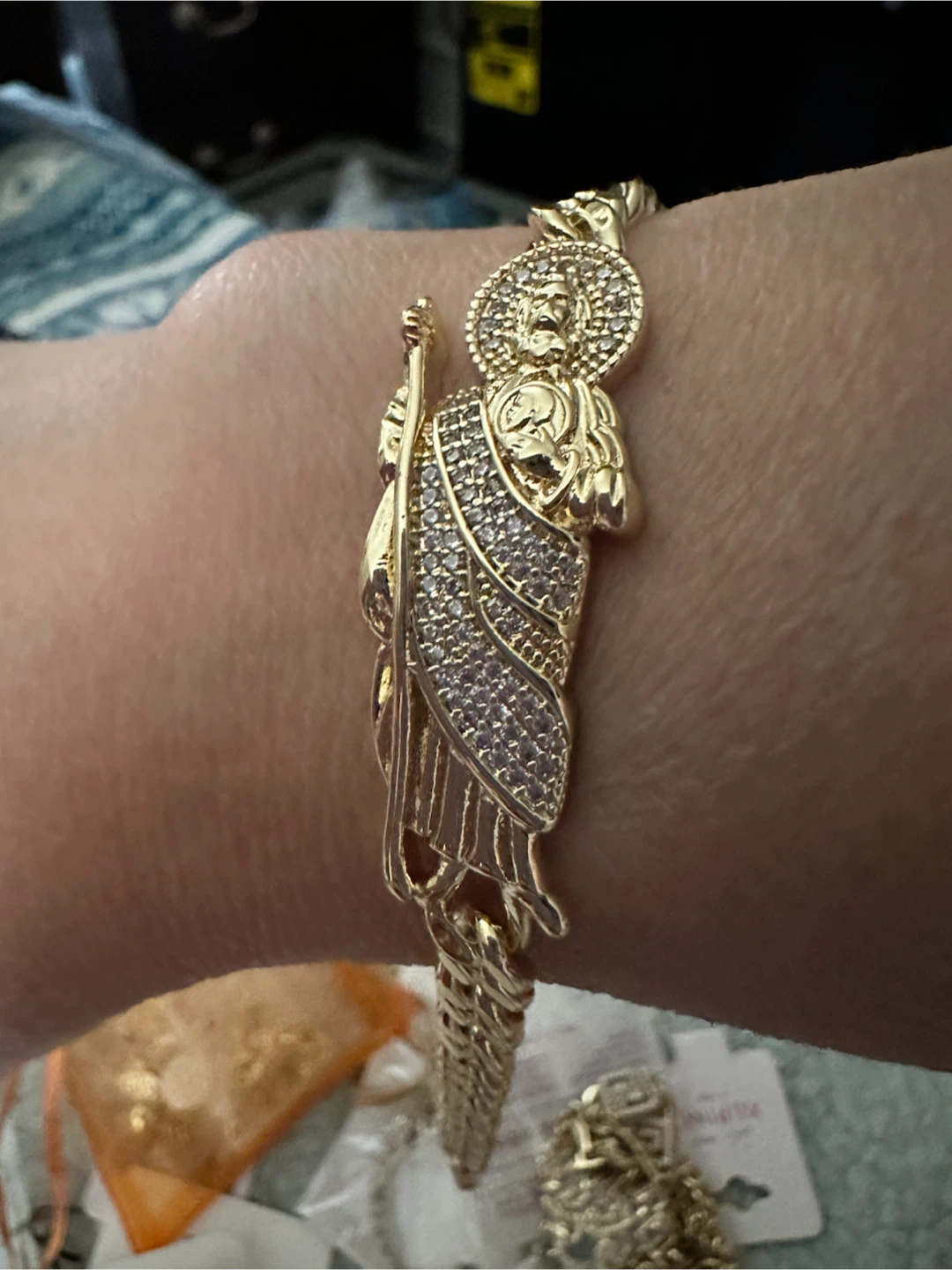 14k Gold Tone laminated Religious Charm Bracelet