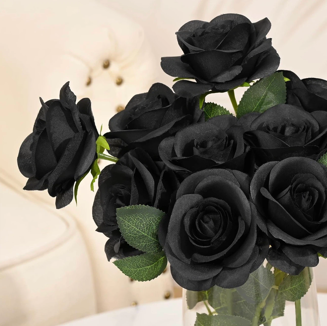 16pcs Black Artificial Roses with Long Stems - New