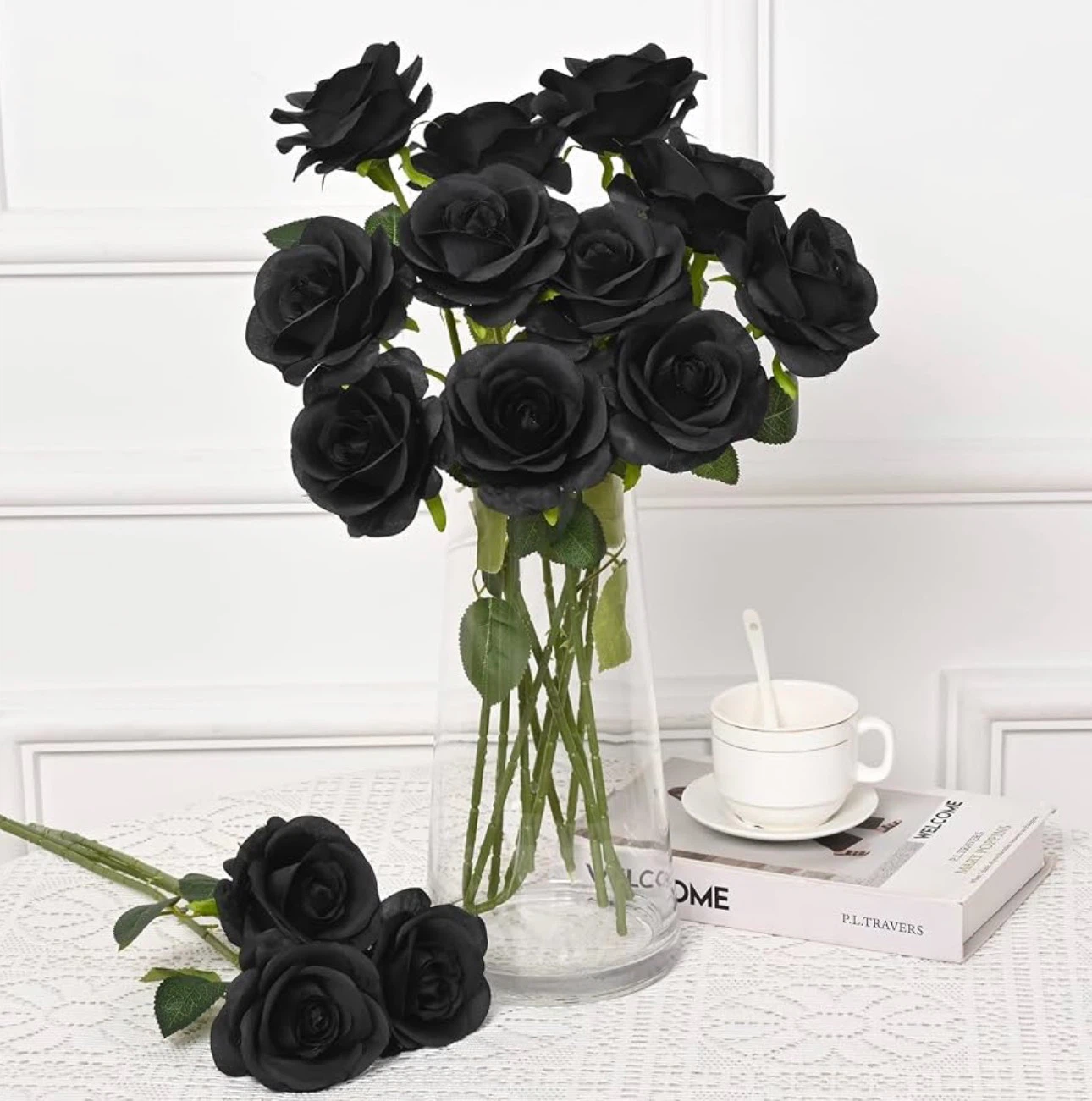 16pcs Black Artificial Roses with Long Stems - New - photo 3