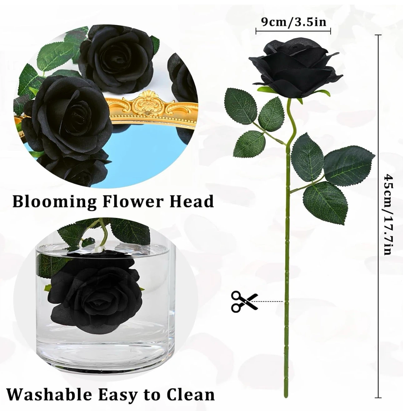 16pcs Black Artificial Roses with Long Stems - New - photo 4