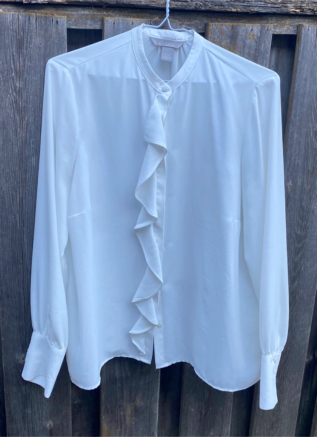 H&M White Ruffle Detail Blouse, Size M