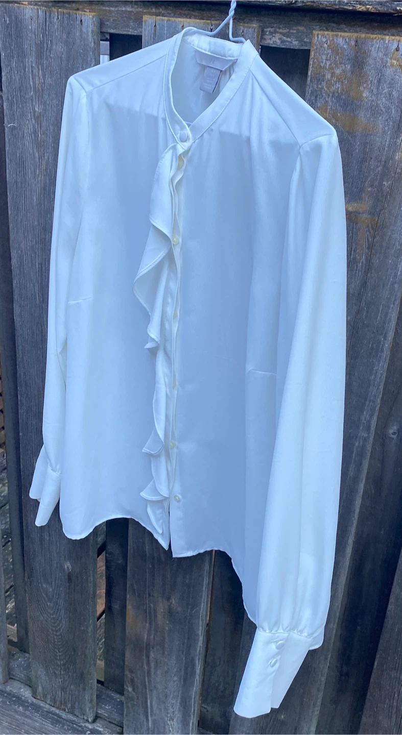 H&M White Ruffle Detail Blouse, Size M - photo 2