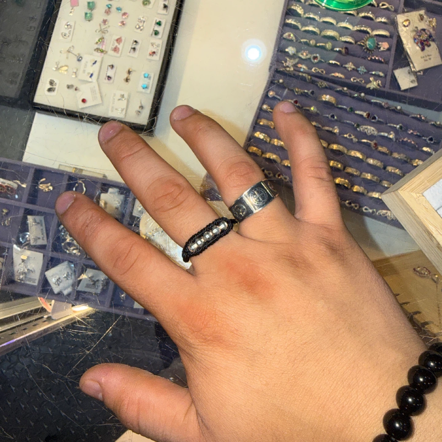 Woven black ring with silver beads - photo 4