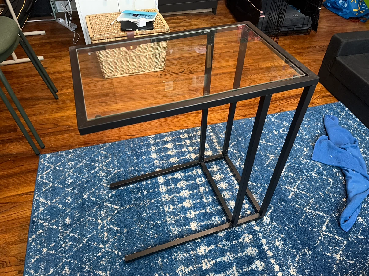 Black Metal and Glass C-Side Table
