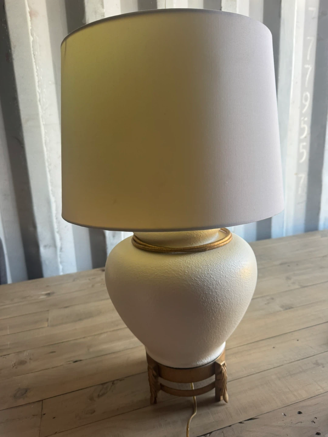 Textured White Table Lamp with Gold Base