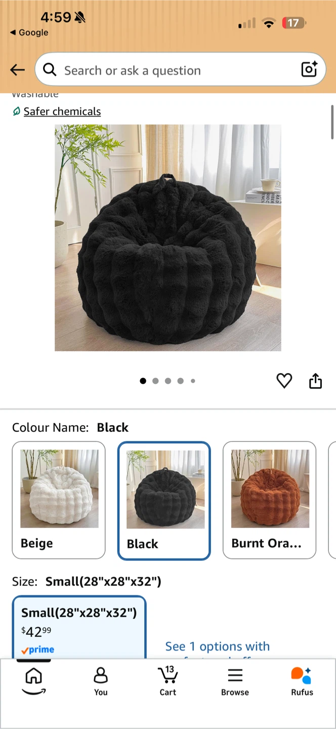 Faux Rabbit Fur kids Bean Bag Chair Cover