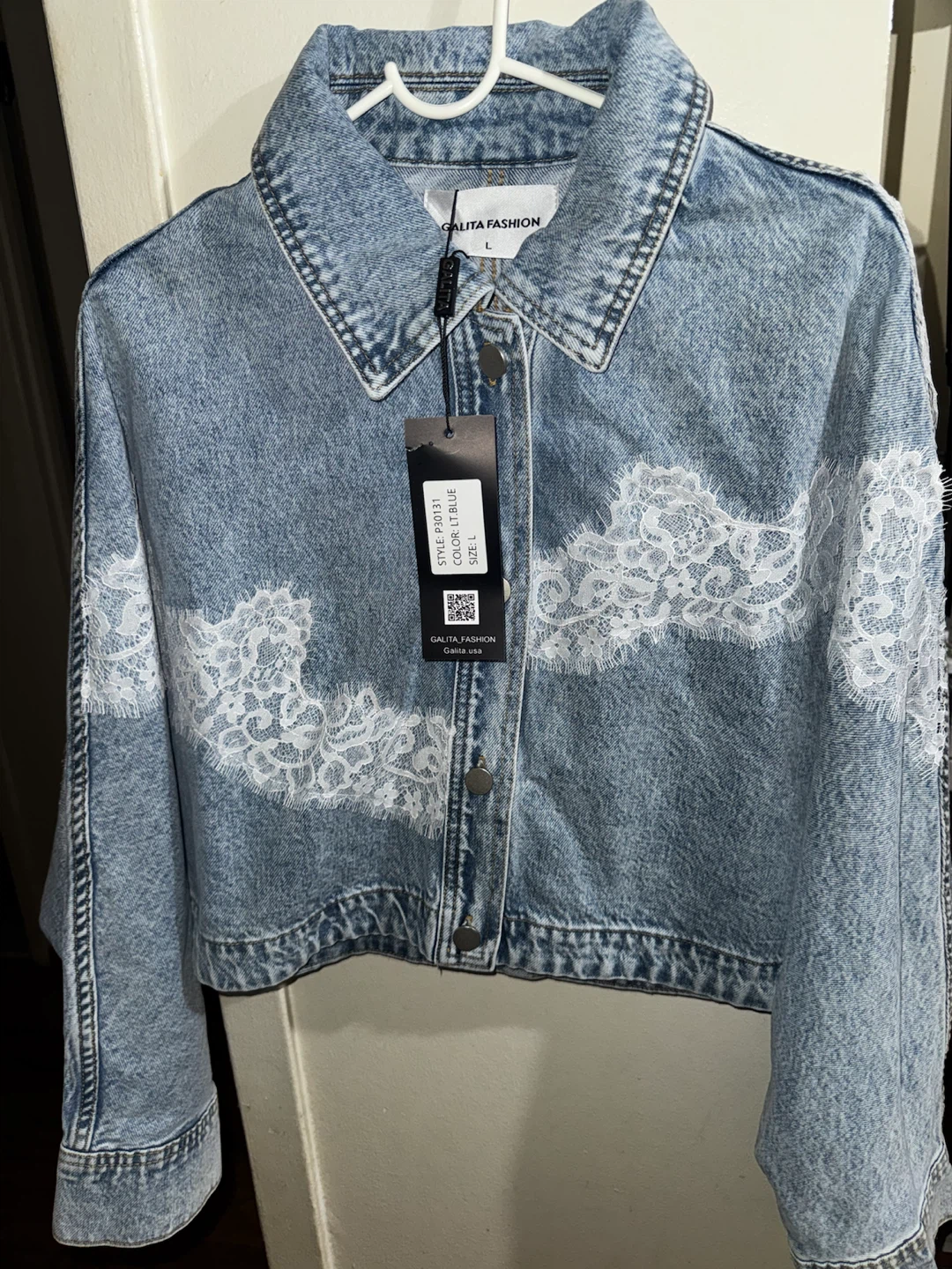 Galita Fashion Lace-Trimmed Denim Jacket