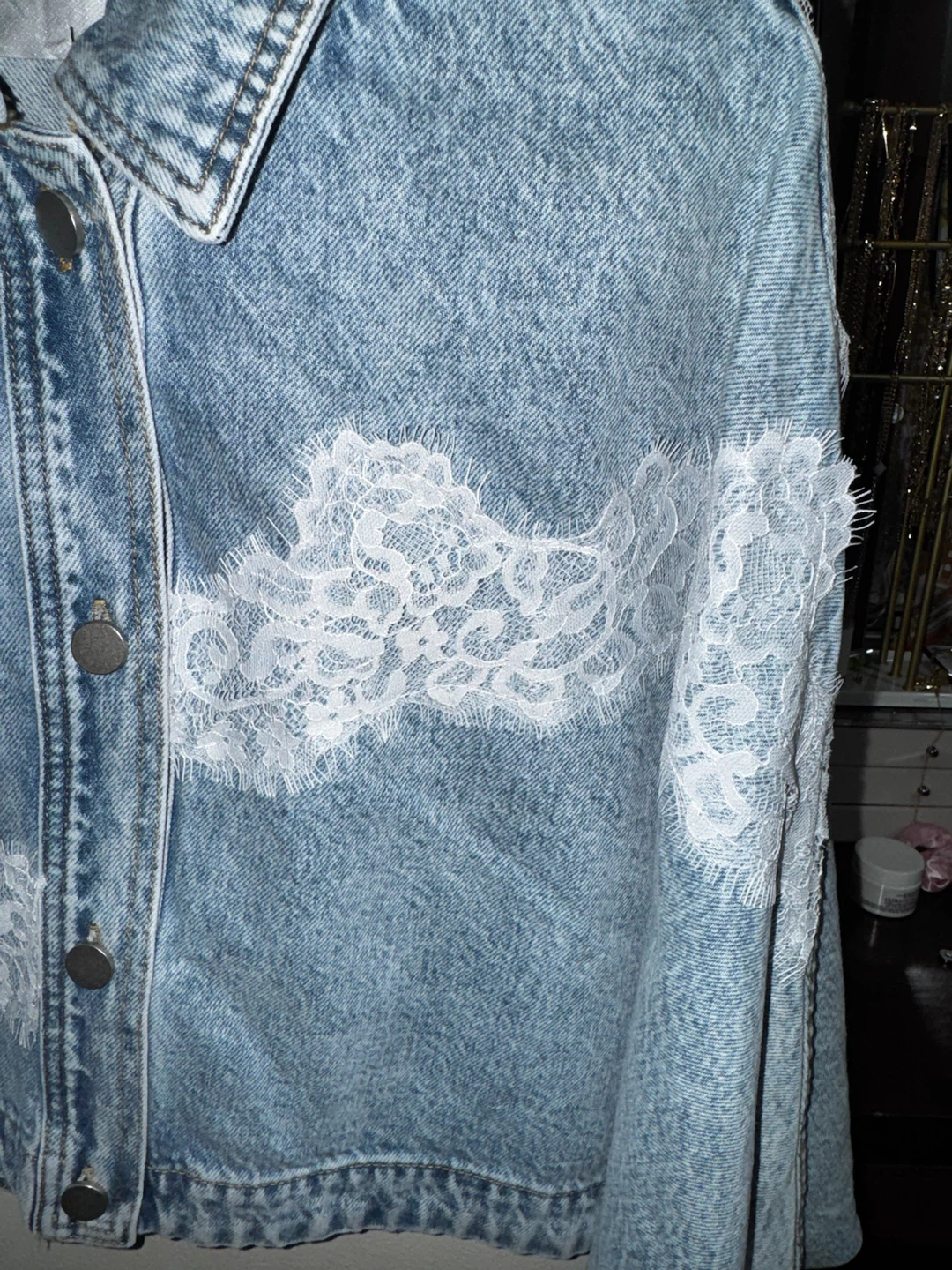 Galita Fashion Lace-Trimmed Denim Jacket - photo 4