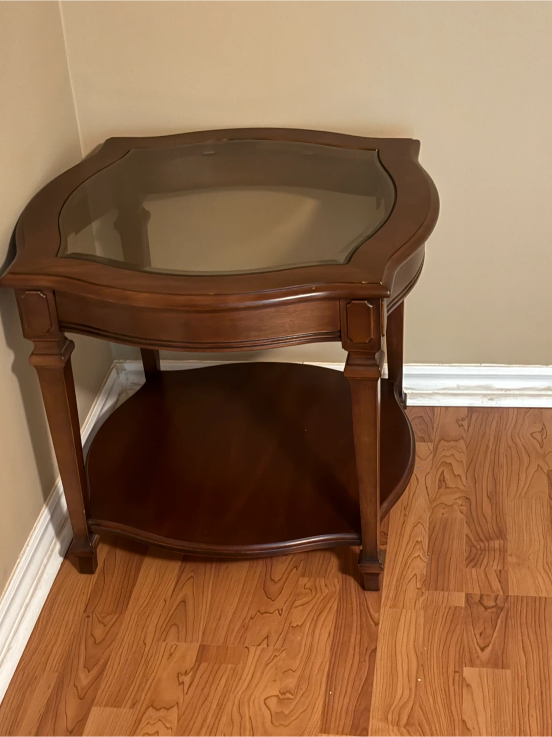 Vintage Style Wood and Glass Side Table - photo 3