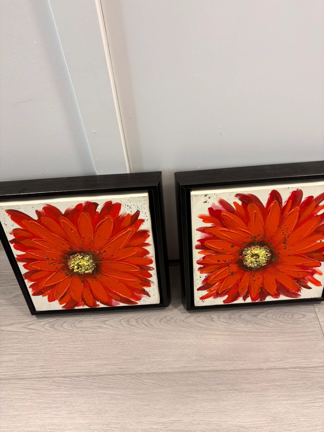 Set of Two Red Flower Wall Art Paintings - photo 2