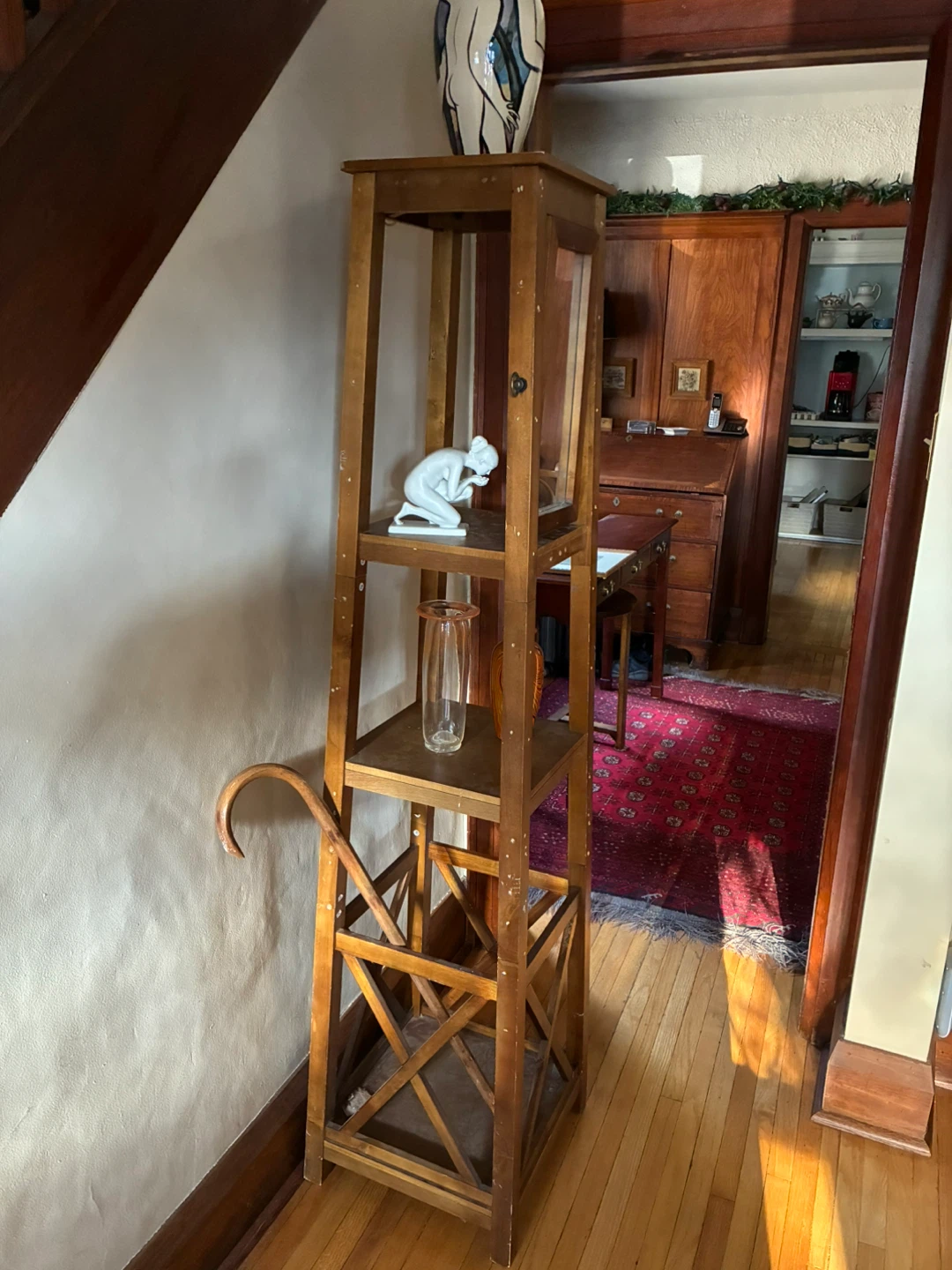 Tall obelisk Narrow Wood Display Shelf Tower storage table - photo 2