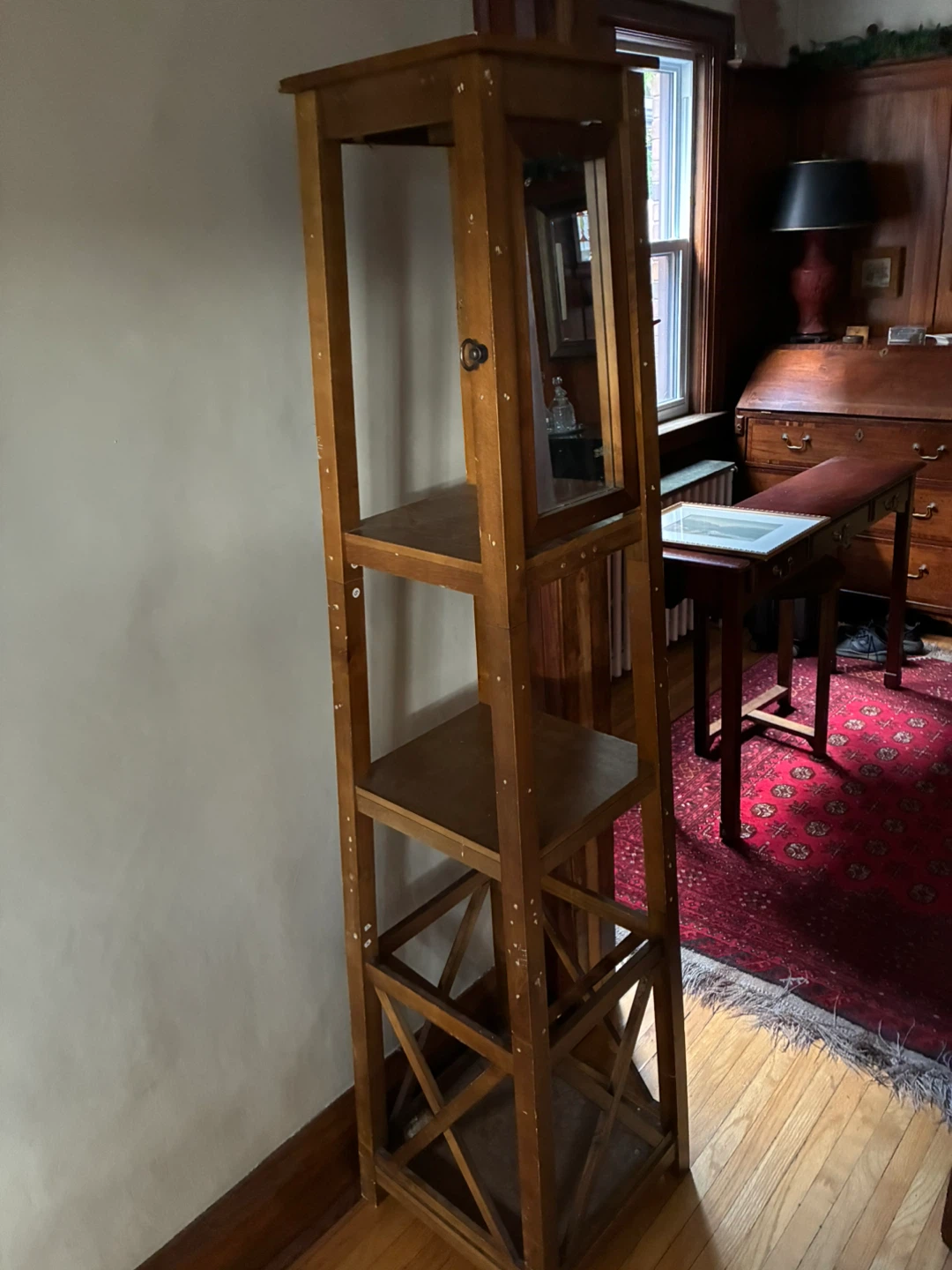 Tall obelisk Narrow Wood Display Shelf Tower storage table - photo 4